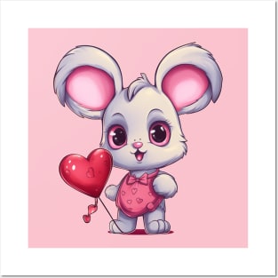 Pink Baby Bunny with Balloon Posters and Art